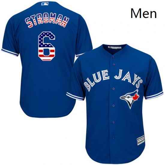 Mens Majestic Toronto Blue Jays 6 Marcus Stroman Replica Royal Blue USA Flag Fashion MLB Jersey